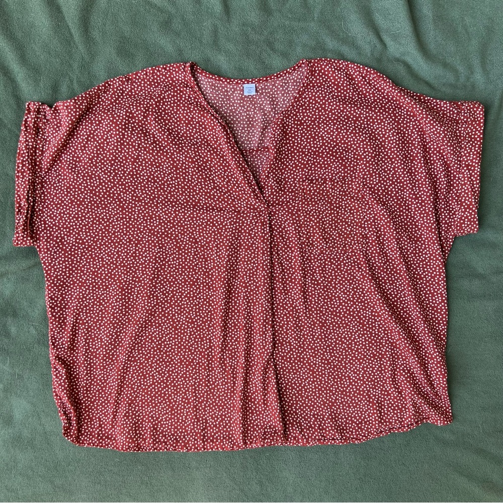Brick Red and White Polka Dot Blouse